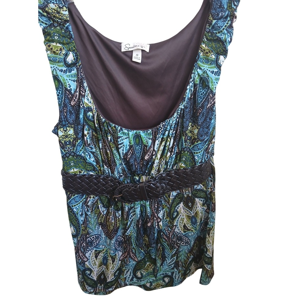 Y2k Women Paisley‎ Print Ruched Belted Sleeveless Top Size S